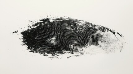 Black fingerprint smudge on white, forensic science, investigation background, identity