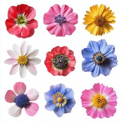 Colorful flower collage, studio shot, white background, design element (2)