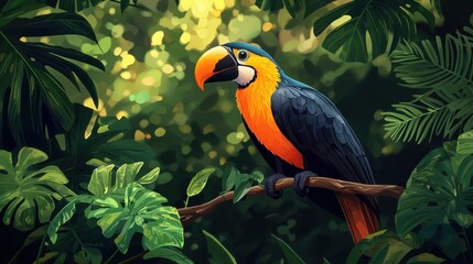 Obraz premium Rare bird species perched in protected forest nature