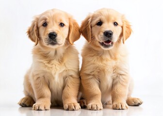Adorable Golden Retriever Puppies on White Background - Studio Shot