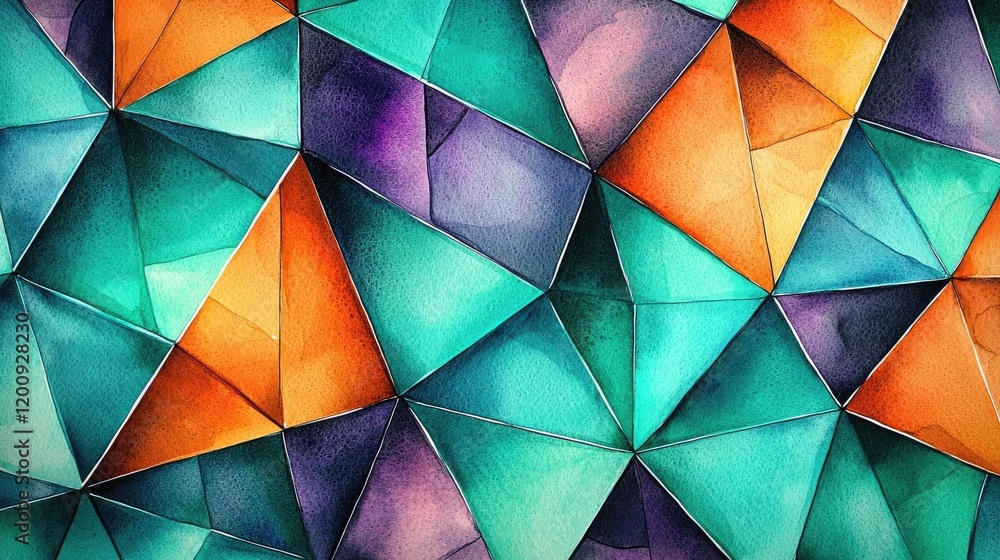 Poster geometric watercolor concept. a vibrant, colorful abstract geometric pattern featuring various trian