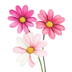 Pink, white daisies bouquet, studio, white background, greeting card