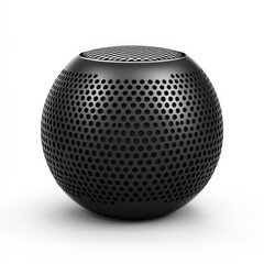 Black spherical portable Bluetooth speaker with perforated metal casing.