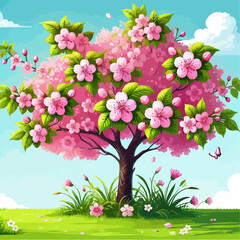 Obraz premium cherry blossom tree vector illustration