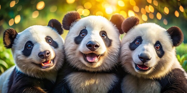 Adorable Panda Bear Group Selfie: Tilt-Shift Dreamy Weffie