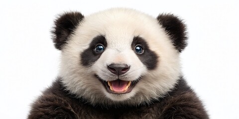 Naklejka premium Adorable Panda Cub Smiling, Bright Eyes, Isolated White Background Stock Photo