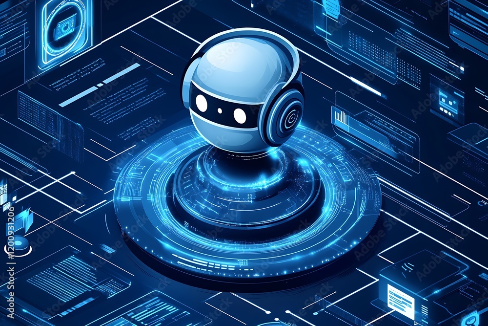 Poster Futuristic Digital Technology Illustration Featuring a Robot on a Tech Background : Generative AI