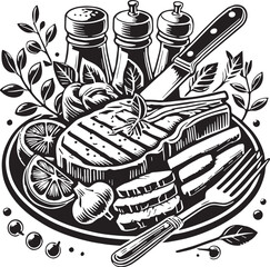 Black Color Steak Silhouette Vector Illustration, Solid White Background