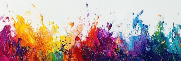 Fototapeta premium Energetic splash of paint in rainbow colors with dramatic texture on a white background,