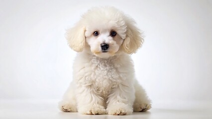 Obraz premium Adorable Poodle Puppy Sitting, Isolated White Background Stock Photo