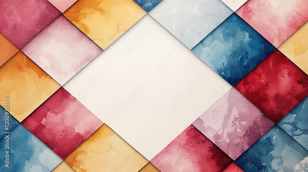 Poster geometric watercolor concept. vibrant watercolor squares create a colorful background for design pro