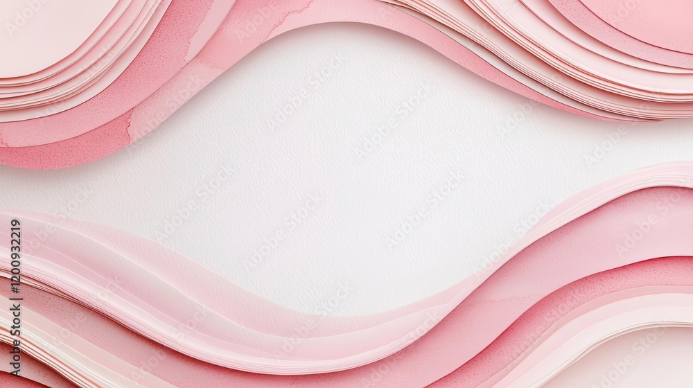 Poster Light pink watercolor idea. A stylish abstract background with wavy pink paper layers creating a modern aesthetic.
