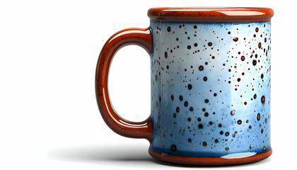 Blue speckled mug, studio shot, white background, beverage