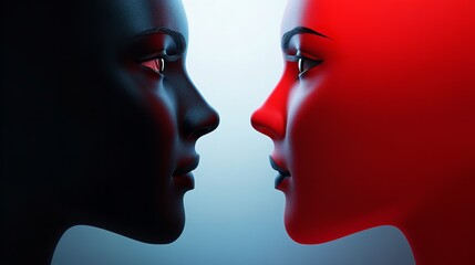 Fototapeta premium Multiracial Silhouette Profiles: Diverse Group of People of Different Nationalities Blending in Harmony, Unity, and Diversity