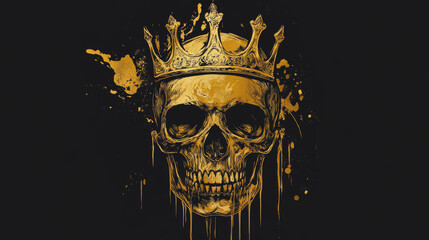 Crowned king skull symbol of spooky human cranium with royal gold crown. For tattoo, t-shirt print or Halloween design usage