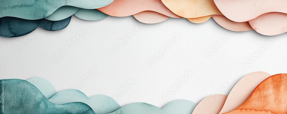 Poster Geometric watercolor concept. Abstract layered shapes in soft pastel colors creating a stylish background.