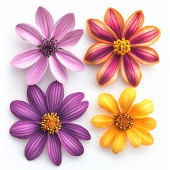 Obraz premium Colorful flowers, studio shot, white background, floral design (2)