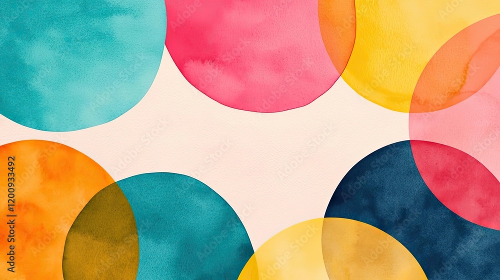 Poster geometric watercolor concept. a vibrant abstract watercolor design featuring colorful overlapping ci