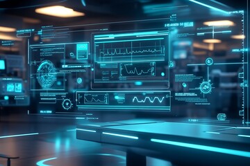 Fototapeta premium Futuristic Digital Medical Interface with Real-Time Data Visualization in a High-Tech Setting : Generative AI