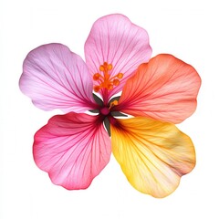 Colorful hibiscus blossom, white background, design element