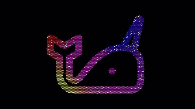 Icon narwhal is made up of LED square shapes that shimmer and flicker. There are black dead diodes. In-Out looped. Alpha BW at the end