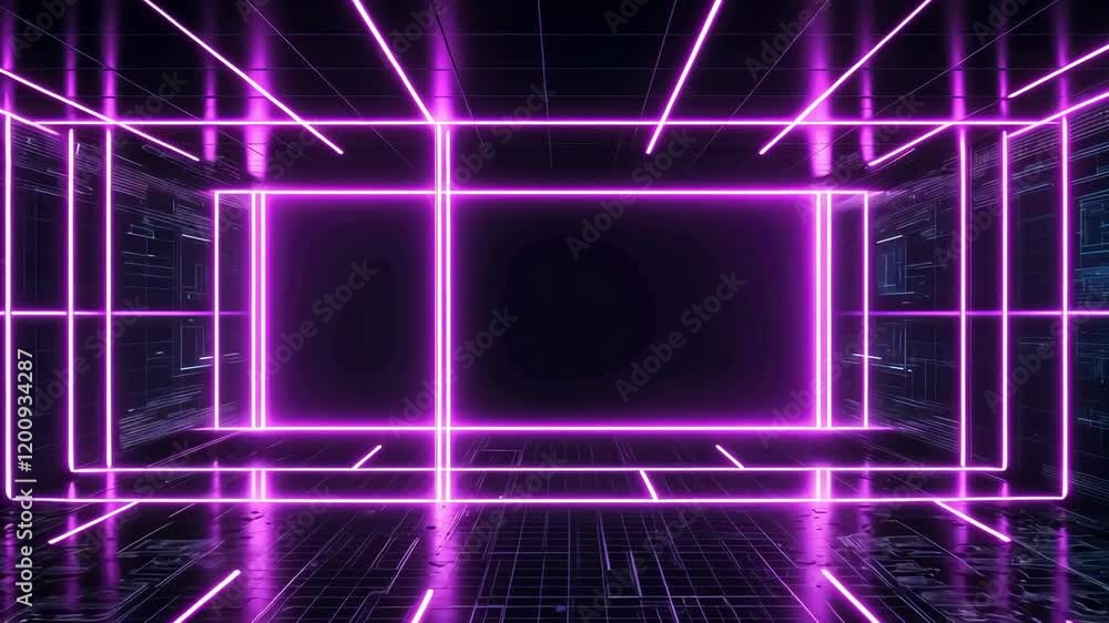Aufkleber vibrant neon lights create an immersive, abstract digital space with geometric patterns and dynamic 