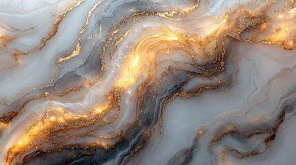 Obraz premium Abstract Gray and White Marble with Gold Accents