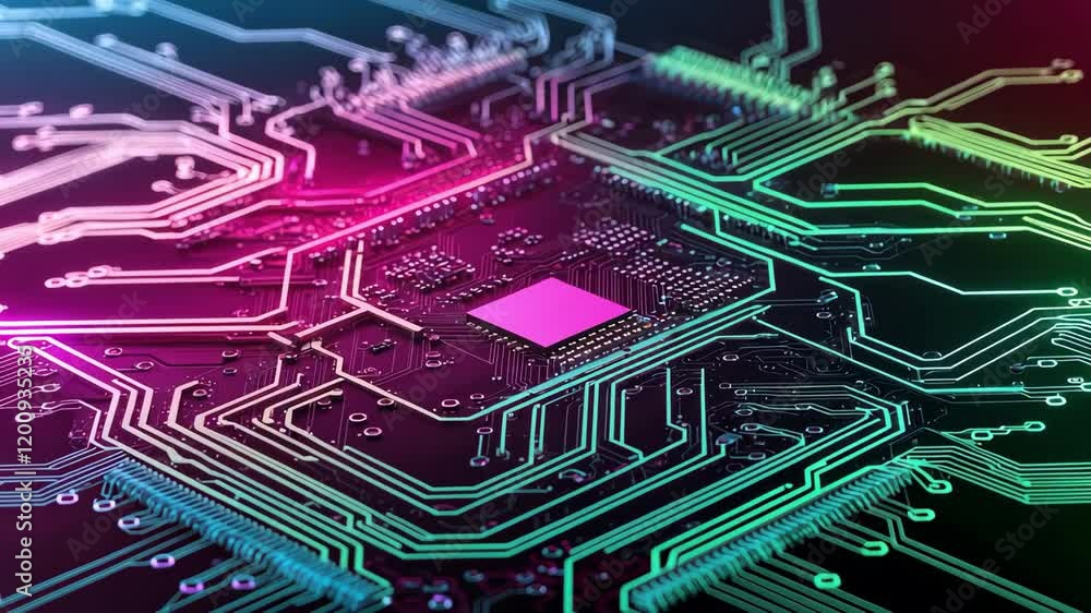 Aufkleber close up view of vibrant circuit board showcasing intricate connections and modern technology in an 