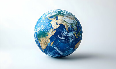 Fototapeta premium Earth model spinning, studio, white background, global