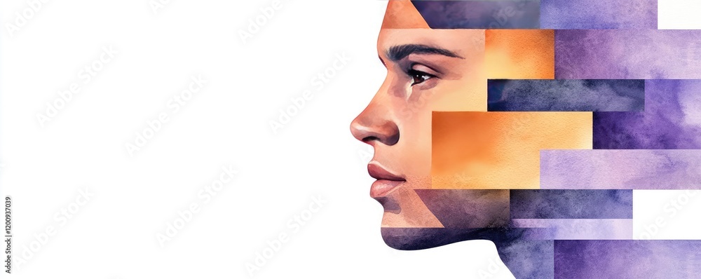Poster geometric watercolor concept. abstract portrait artwork blending emotion and colors for creative exp