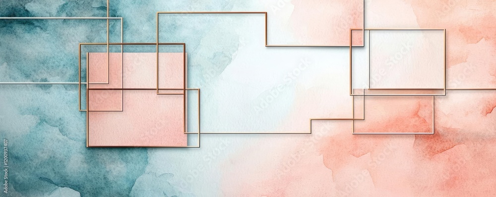 Poster geometric watercolor concept. abstract watercolor background with geometric frames in soft colors fo
