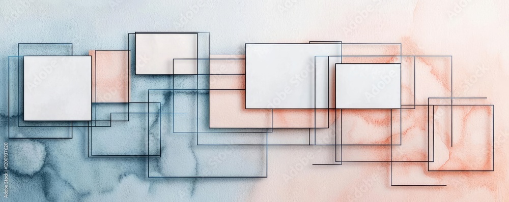 Poster geometric watercolor concept. a modern abstract composition of overlapping frames in soft colors.