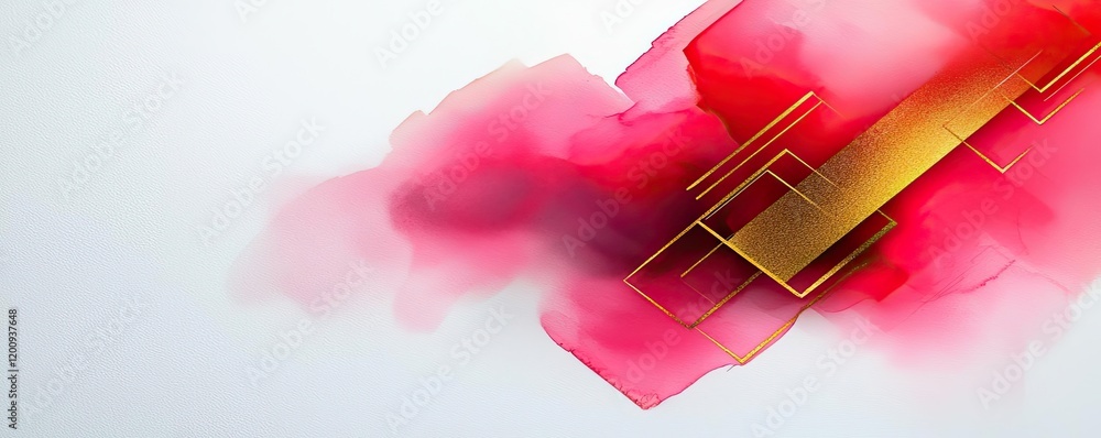 Poster geometric watercolor concept. vibrant abstract art blending red and gold tones creating a dynamic vi