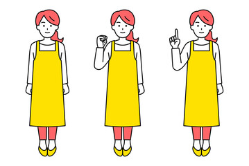 エプロン姿の女性のポーズセット（全身）