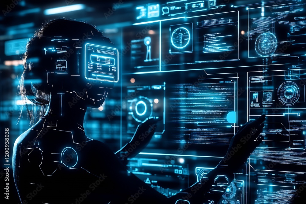 Aufkleber Futuristic Artificial Intelligence Interface in Dimensional Space : Generative AI