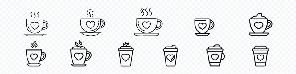 Heart shape coffee, A charming heart coffee cup icon, Heart shape milk art. Cup of coffee with heart shaped smoke