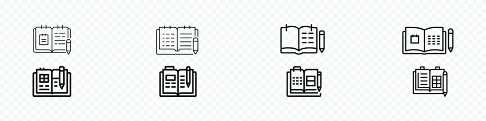 Creative writing and storytelling, open book with a calendar and pencil vector icon. Book open pages with text or textbook paper notepad