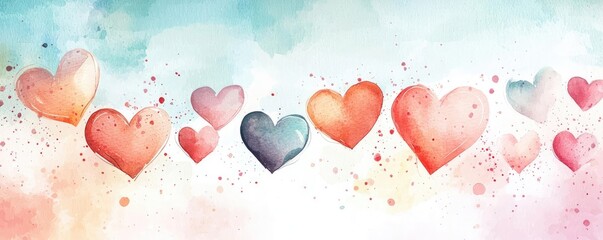 Hearts watercolor idea. Colorful watercolor hearts in pastel tones create a joyful and loving atmosphere.