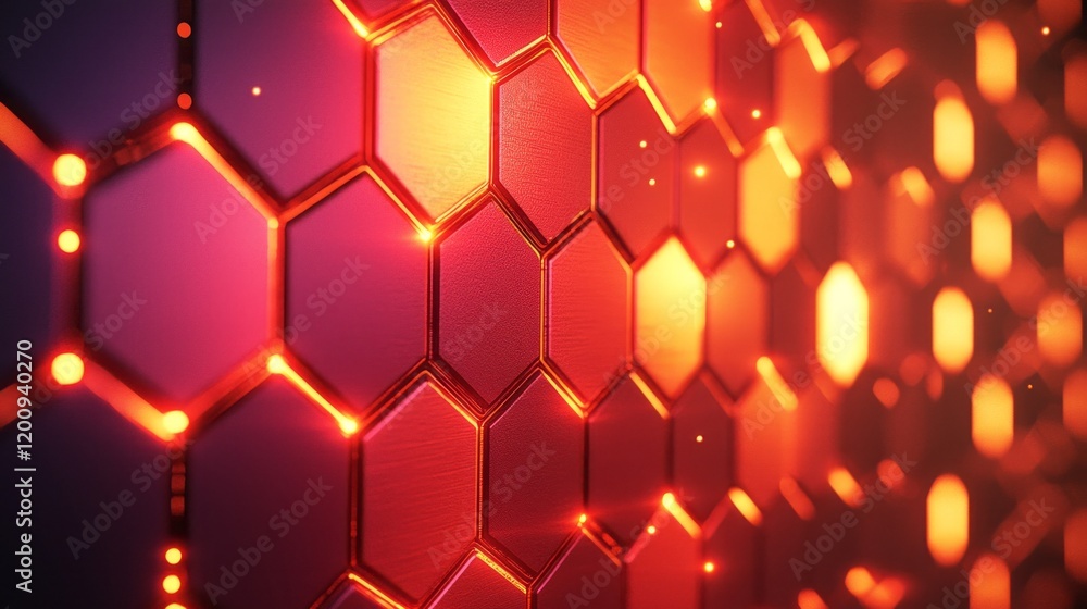 Fototapete The striking pattern of interconnected hexagons radiates with glowing neon colors, creating a mesmerizing display of light and geometric precision that captivates the senses