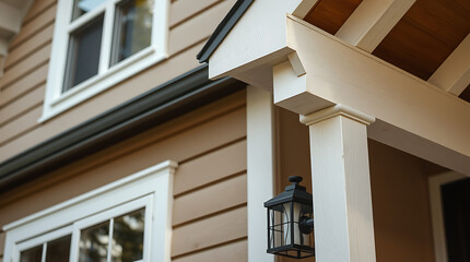 Obraz premium Elegant Home Exterior: Modern Design and Classic Architecture. Discover the beauty of this house's exterior, featuring a charming porch and exquisite architectural details.
