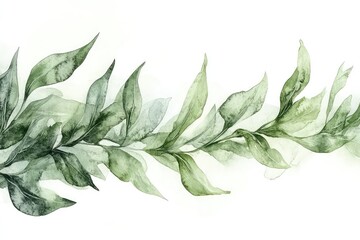 A flowing green watercolor foliage border with a subtle gradient, adding elegance to invitations or backgrounds.