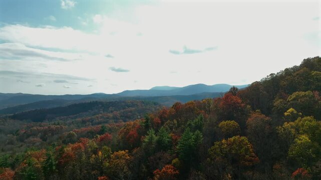a cinematic drone shot of the mountains in the autumn, a beautiful aerial shot of a forest