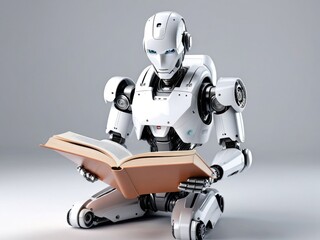 A Futuristic Robot engrossed in Reading a Book