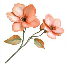 Peach blossoms, digital art, white background, design element (1)