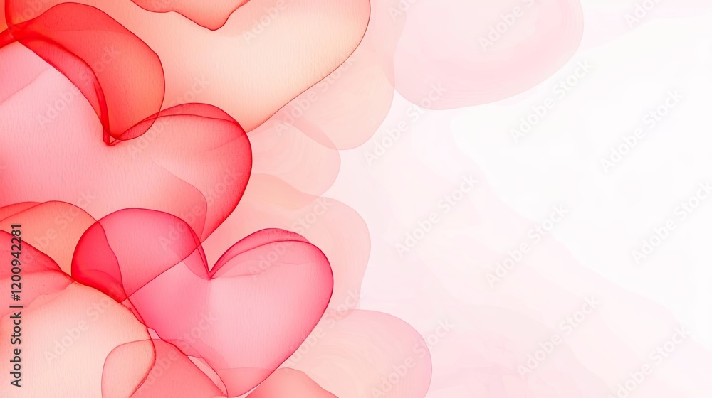 Aufkleber light pink watercolor idea. an abstract design featuring overlapping hearts in soft red tones, evoki