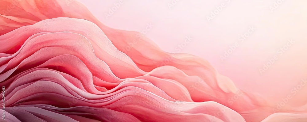 Poster Light pink watercolor idea. Abstract waves created in soft tones of pink and cream for modern design projects.