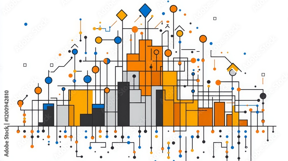 Poster abstract data visualization interconnected growth and progress through technology