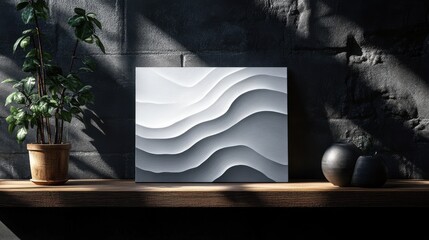 Abstract Wall Art with Waves Pattern in Modern Interior Setting