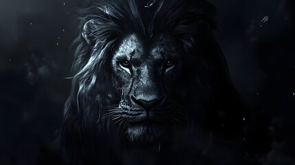 Obraz premium Majestic black lion portrait, dark background, fantasy art, game asset