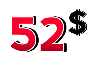 52$ dollars sign symbol price tag on transparent background red color for shop retail business concept